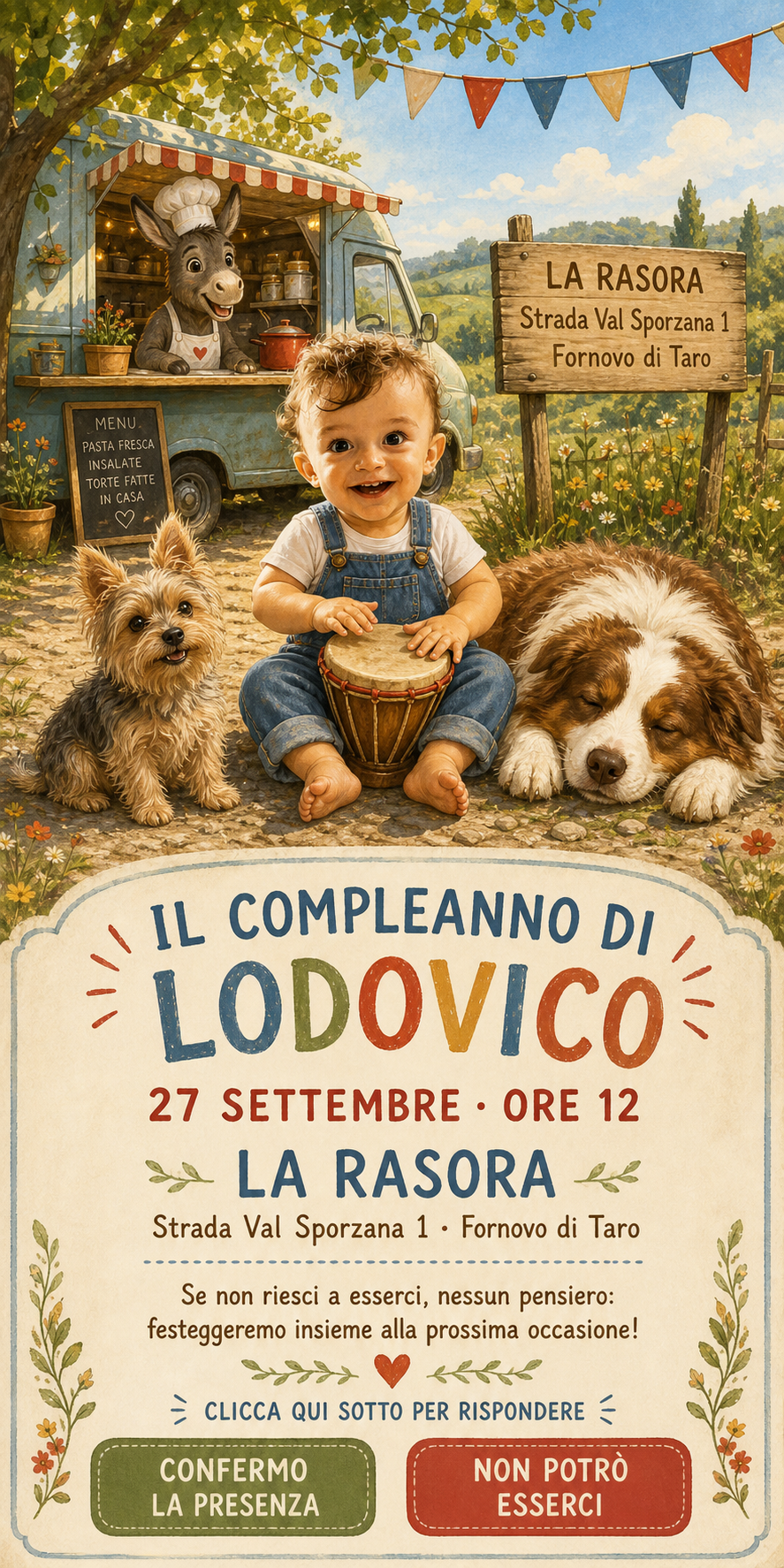 Invito illustrato al compleanno di Lodovico